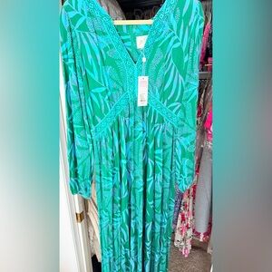 NWT Lilly Pulitzer Wexlee Fiddle Leaf Green Long Sleeve Dress